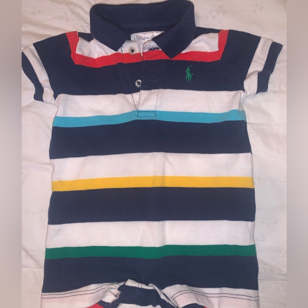 Baby Boy multi color striped Ralph Lauren Polo jumpsuit.